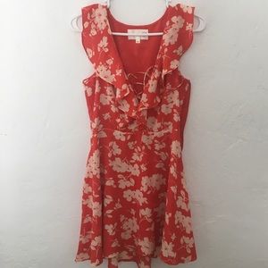 Lace up Floral printed red-orange dress